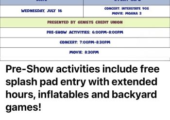 Music and Movies In the Park July 16th